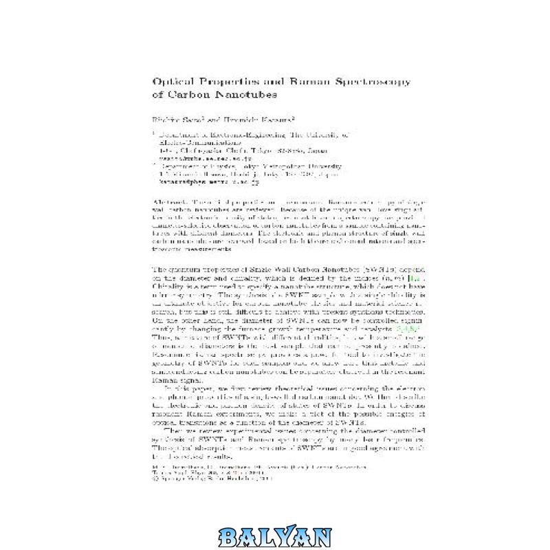 دانلود کتاب Optical Properties and Raman Spectroscopy of Carbon Nanotubes FROM CARBON NANOTUBES TOPICS